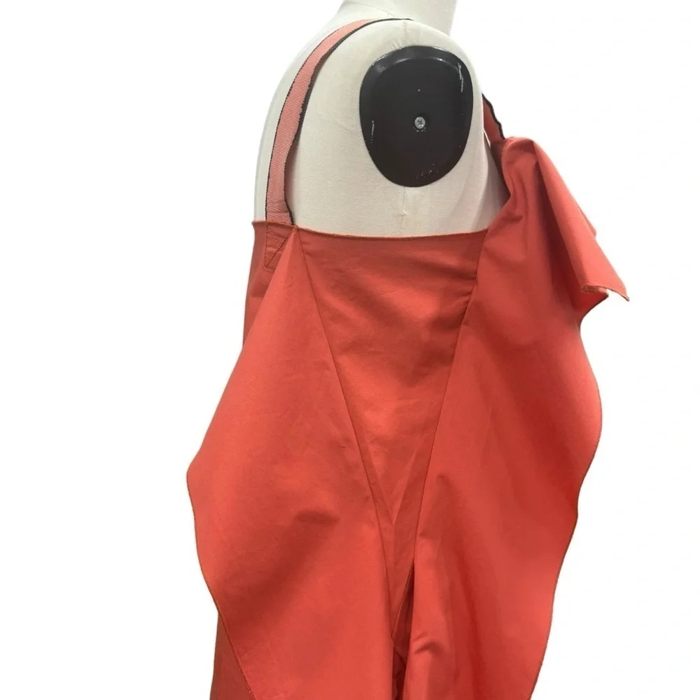BOTTEGA VENETA Square Neck Dress Mini Size 40/S Orange Sleeveless Ruffled Italy - Picture 6 of 16